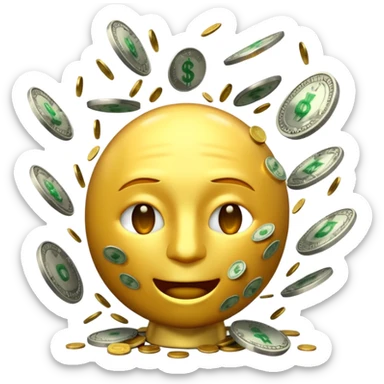3D glossy money emoji, cracked head, coins and bills burst upward, perfect loop, centered, chroma green background sticker