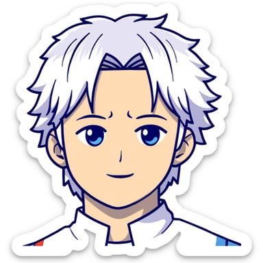 Satoru Gojo anime character with white hair and blue eyes sticker