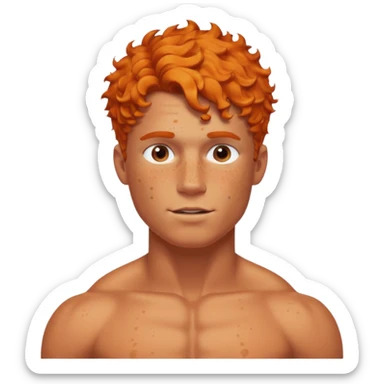 A shirtless muscular White man, with curly Orange short hair, táper Fade cut And FreCles on the face sticker