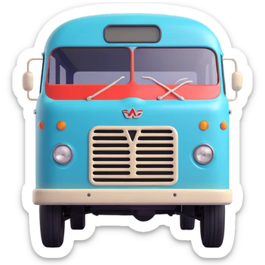 3D emoji style, vintage Soviet bus from the reference, front view, rounded, minimal details, friendly look sticker