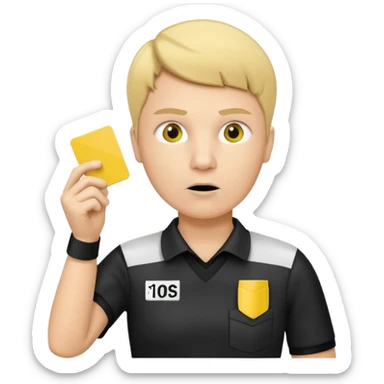 A serious referee blowing a whistle, holding a yellow card up. sticker