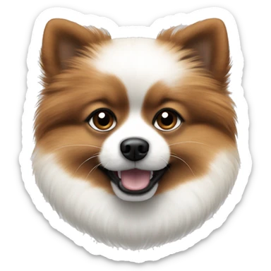 white and dark brown pomeranian puppy with black freckles on the nose sticker