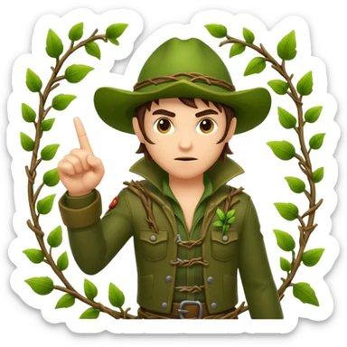 forest rogue character pointing finger guns made of vines sticker