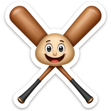 Brown wooden baseball bat character with a tiny surprised face sticker