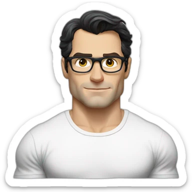 front view of henry cavill clark kent wearing white t-shirt using a laptop sticker