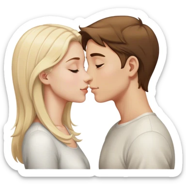 White blonde boy and white girl with brown hair touch noses sticker