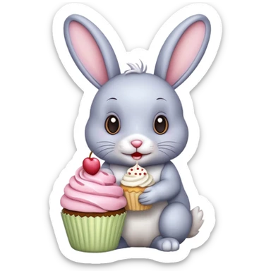 Rabbit with cupcake sticker
