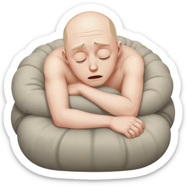 Scared man sitting curled up on himself, hidding his eyes sticker