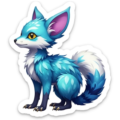 Epic Feral Rare Fantasy shiny edgy cool fluffy Vernid-Trico-species-hybrid-animal by LiLaiRa, random markings, tufted tail, tufted ears, full body sticker