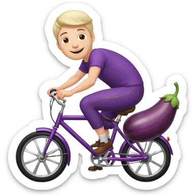 Guy riding a eggplant like a bike emoji sticker