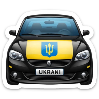 black car with a Ukraine flag sticker on the hood sticker