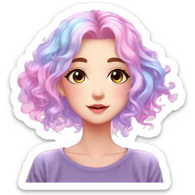Gorgeous Beautiful Blushing Petite Colorful-Shiny-Pastel-Fairy-Soarkle-Anime-Lady with beautiful gradient pastel hair aesthetic sticker