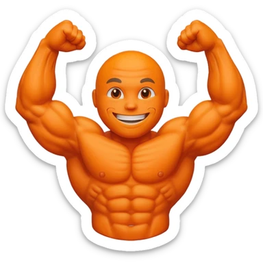 a Orange with muscular arms and face expression sticker