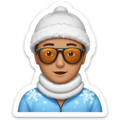 a man laying on snow and covered with snoo sticker