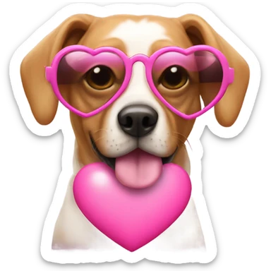 dog wearing pink heart sunglasses sticker