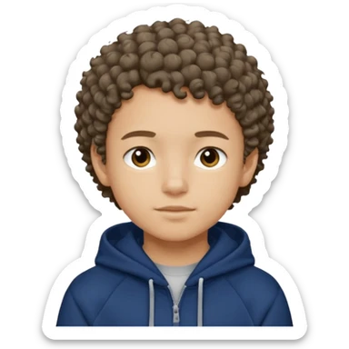 Boy with short curly hair and navy blue hoodie sticker