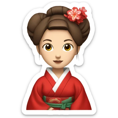 Geisha with red kimono. green eyes and brown hair  sticker