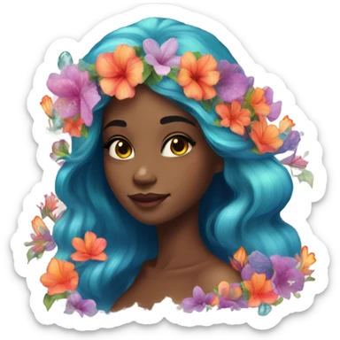 A pretty mermaid with flowers, portrait sticker
