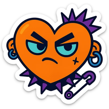 an orange heart with goth accessories, vibrant toon style, bold and colorful sticker