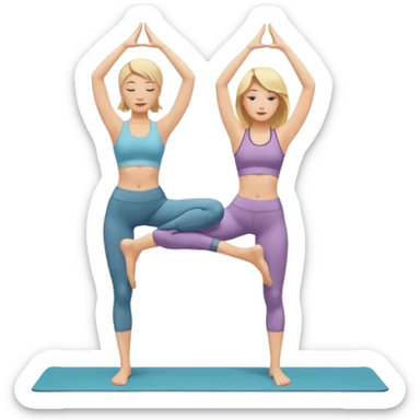Two women doing yoga both blonde standing pose  sticker