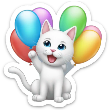 white-cat-Celebrating-balloons  sticker