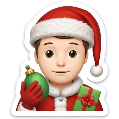 mandalorian holding grogu wearing santa hat sticker