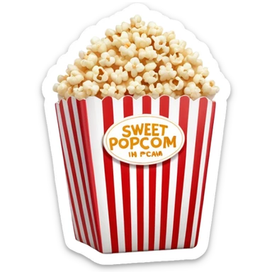 minimalist sweet popcorn in a red and white vertically striped package, simple clean design, fewer details sticker