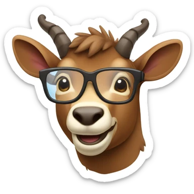 happy smart smiling brown chamois with horns with glasses right profile sticker
