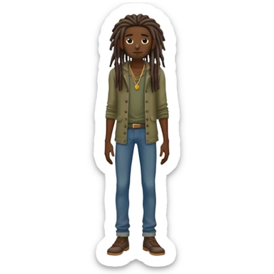 full body very skinny African American male figure standing wearing clothes with long dreadlocks sticker