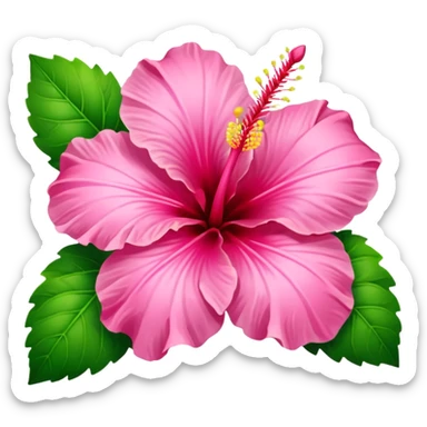 Pink heart hibiscus like a with green leaves sticker