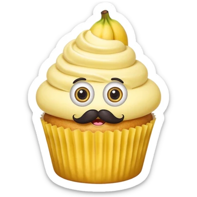 giant mustached, banana cupcake, big eyes sticker