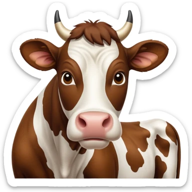 cinematic-noble-brown-and-white-cow-portrait-emoji,-poised-and-regal,-with-a-large,-sturdy-build-and-a-beautifully-patterned-hide-of-rich-brown-accented-by-crisp-white-patches,-deep-set-soulful-brown-eyes,-simplified-yet-sharp-and-sophisticated sticker