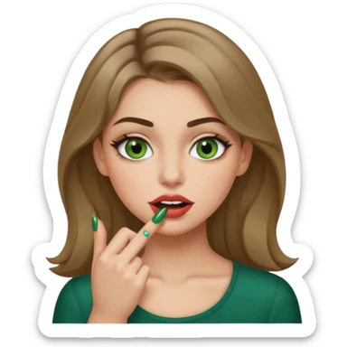 Ragazza bionda scuro con gli occhi marroni/verdi,truccata con un unghia fra i denti sticker