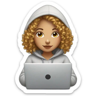european curly girl wearing a hoodie working on a laptop sticker