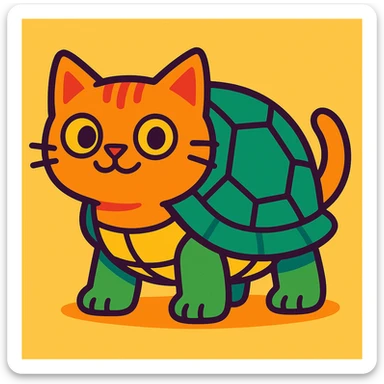 cat-turtle hybrid, cartoon style sticker