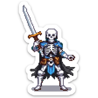 skeleton with a large sword in action pose sticker