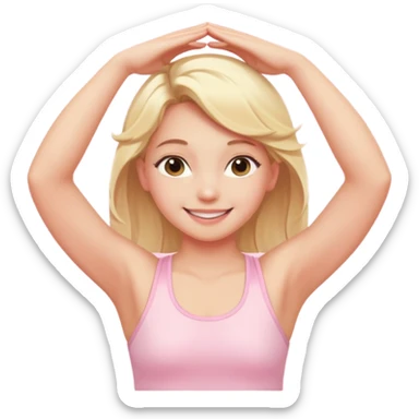 angelic blonde girl stretching in light pink gym smiling sticker