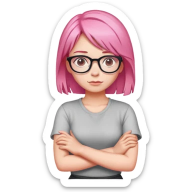 Girl with pink hair and glasses crossing her arms looking confident sticker
