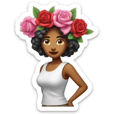 chica latina con ramo de rosas envueltas en papel coreao sticker