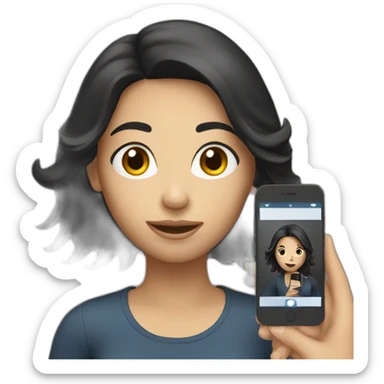 dark hair female recording video with phone sticker