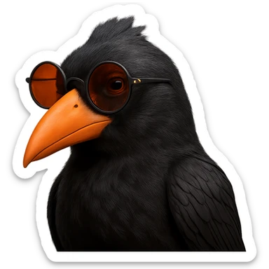 Make the bird more realistic while keeping the same pose, orange beak, and round sunglasses. Add realistic feather texture and shading, but keep the sunglasses and beak vibrant. Remove the background entirely. The style should maintain the original look but with enhanced realism and detailed textures. sticker