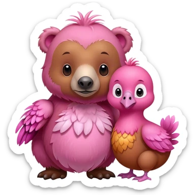 A cute brown bear and a realistic cute pink dodo closely together sticker