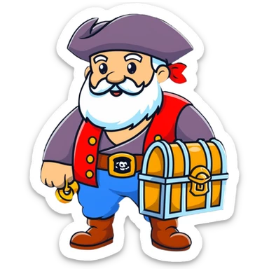 old bearded pirate with treasure chest sticker