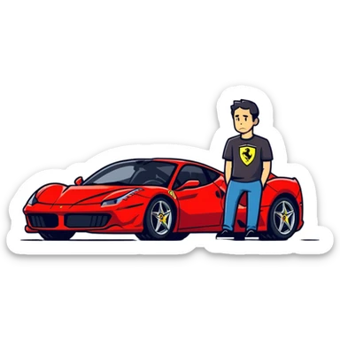 depressed man wearing a Ferrari t-shirt sticker