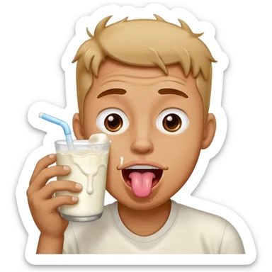 Man with tounge out drooling milk sticker
