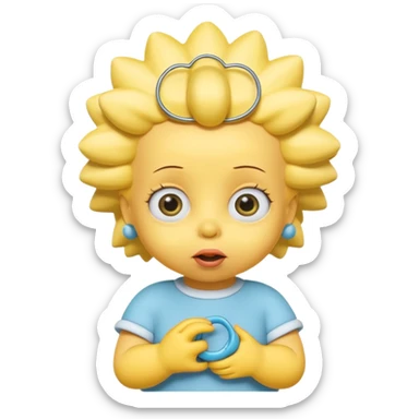 A 3D cartoon baby character fully yellow skin, styled like Maggie Simpson, with pacifier, big eyes, smooth shading, Memoji-style rendering, consistent with other yellow Simpsons characters. sticker