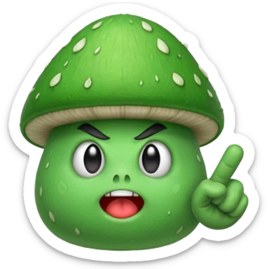 angry green mushroom giving you the middle finger sticker