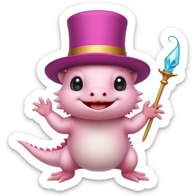 white axolotl with magician hat sticker