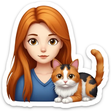 Girl with long haired calico cat sticker
