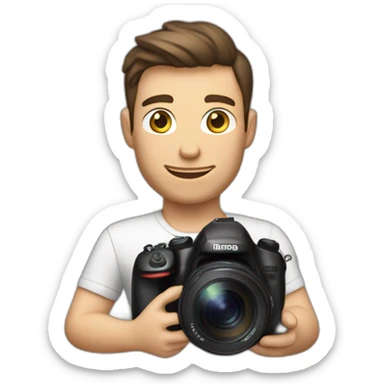 Male Photographer shaved Caucasian wavy hair brunette holding camera sticker